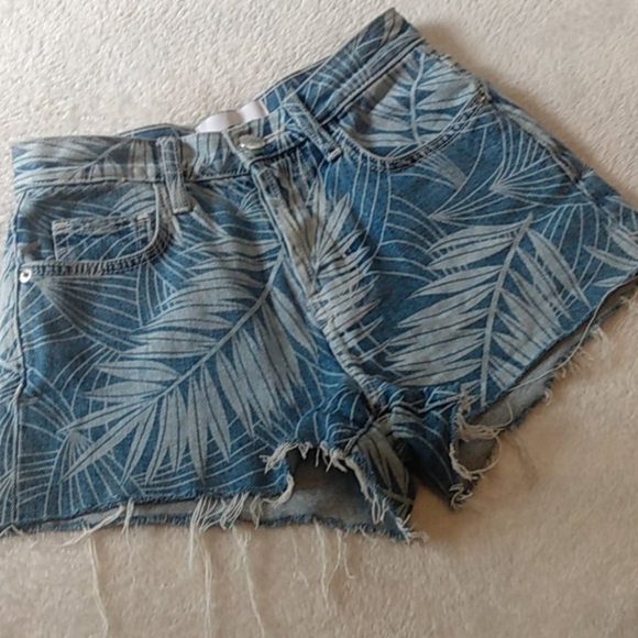 Current/Elliott Denim High Waist Tropical Palm Print Shorts - Picture 2 of 7